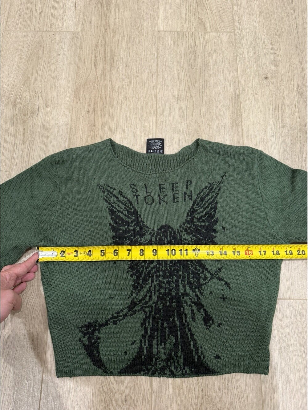 Hot Topic Sleep Token Green Cropped Knit Sweater Bell Sleeve Large - Picture 8 of 13